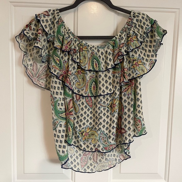 Zara floral paisley off the shoulder tiered ruffle blouse top small - Picture 7 of 7